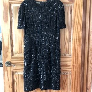 100% Pure Silk, black beaded dress